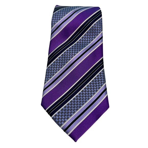 Ermenegildo Zegna 100% Silk Tie Purple Blue Stripe Made in Italy Size 3.5